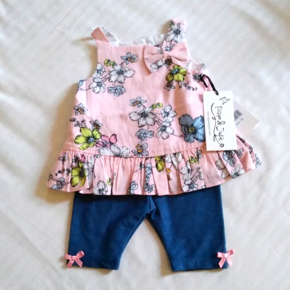Pippa & Julie  Girl 6 Month matching set Of Blouse And Leggings Summer Dress.